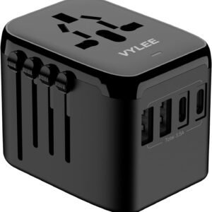 Universal International Power Travel Plug Adapter, 5 in 1 European Travel Plug Adapter W/ 3.5A 2xUSB-A and 2xUSB C Wall Charger and Worldwide AC Outlet for Europe USA UK AUS Asia