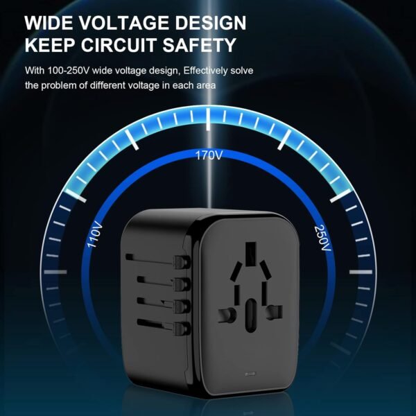 Universal International Power Travel Plug Adapter, 5 in 1 European Travel Plug Adapter W/ 3.5A 2xUSB-A and 2xUSB C Wall Charger and Worldwide AC Outlet for Europe USA UK AUS Asia - Image 8