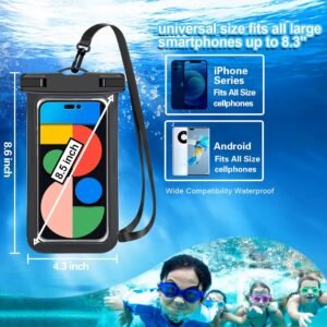 Up to 8.3″ 4 Pack Multicolor Universal Waterproof Phone Pouch, Large Phone Waterproof Case Dry Bag,Protection Level: IP68,Outdoor Sports for Apple iPhone,Samsung,and More,Black,Blue,Pink,Orange