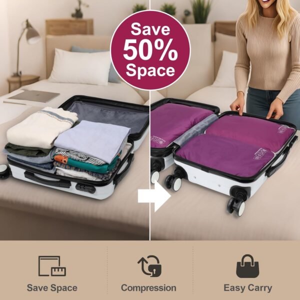 Cambond Compression Packing Cubes for Travel Women - Lightweight Luggage Organizers Bag Packing Cubes for Carry on Suitcases - Image 3