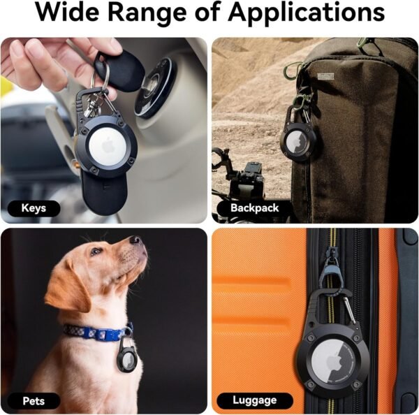 for AirTag Holder 2 Pack,Ultra-Durable Apple AirTag Keychain Case with Carabiner,Waterproof AirTag Holder for Luggage,Keys,Backpack,Car,Bags,Kids(Black&Dark Blue) - Image 6