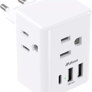 European Travel Plug Adapter with USB Charging Ports, Mifaso International Type C Power Adapter for US to Most of Europe EU Italy France Spain Germany Greece