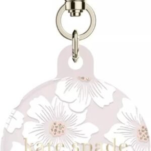 kate spade new york AirTag Holder with Gold Ring Clip – Protective Case for Apple AirTag – Hollyhock Cream