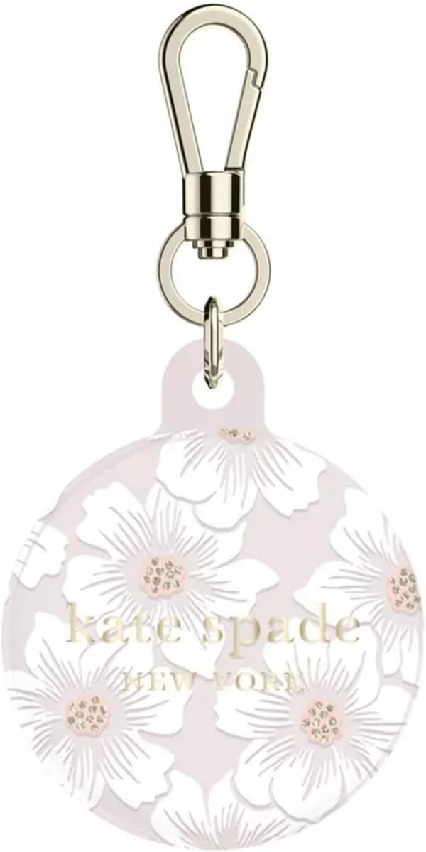 kate spade new york AirTag Holder with Gold Ring Clip - Protective Case for Apple AirTag - Hollyhock Cream