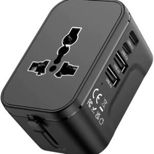 Universal Travel Plug Adapter, PD20W International Power Adapter with 2 USB-C ＆ 2 USB-A Ports, All in One Outlet Portable Worldwide Adapter, for USA, UK, EU, AU ＆ 224+ Countries (Black) US