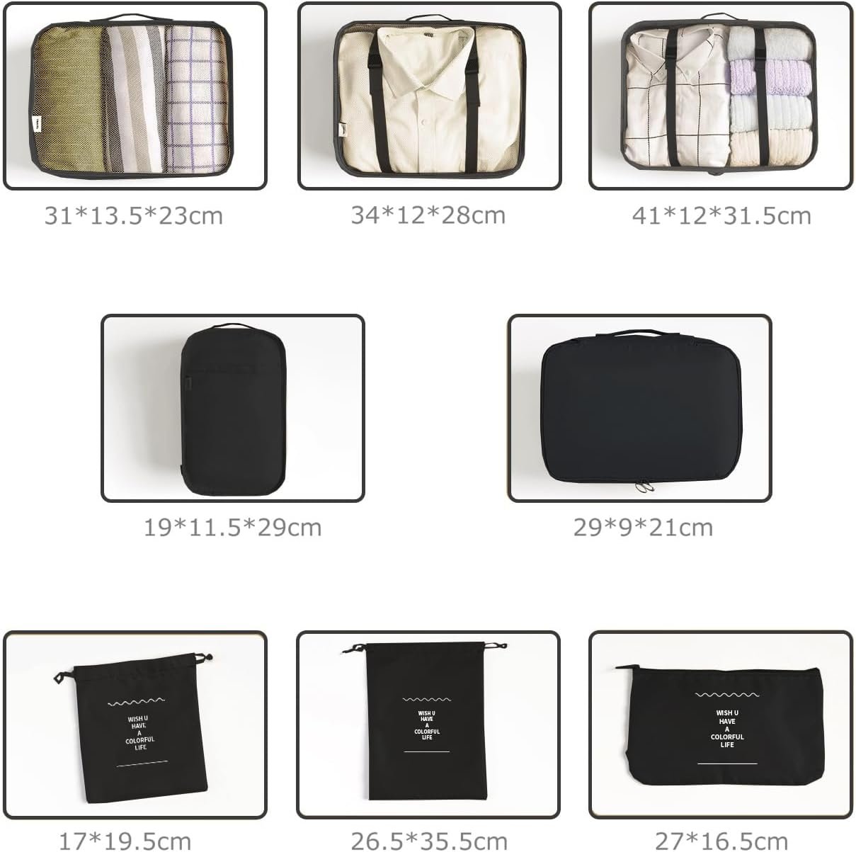 8 Set Packing Cubes for Suitcases Travel Luggage Packing Organizers,Travel Essentials Accessories Luggage Organizer with Shoe Bag Tioletry/Laundry Bag(Black) - Image 3