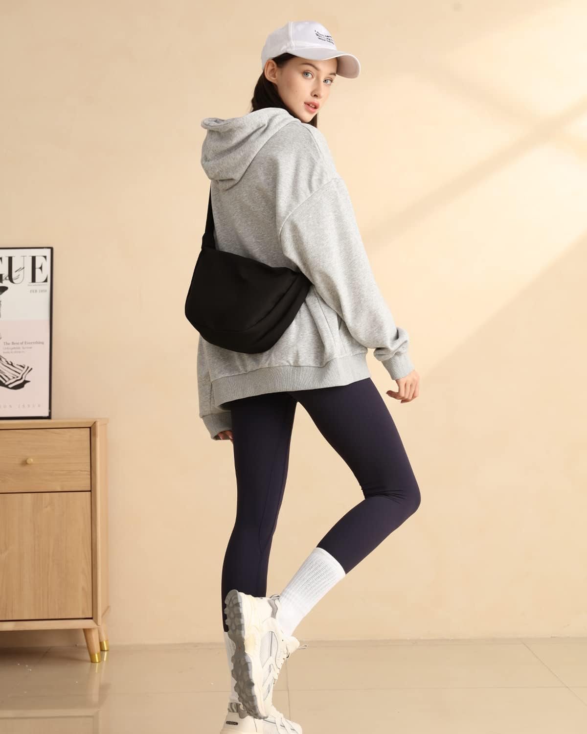 Crossbody Sling Bag for Women Men Trendy, Crescent Bag with Adjustable Strap, 2 Zippers Lightweight Nylon - Image 3