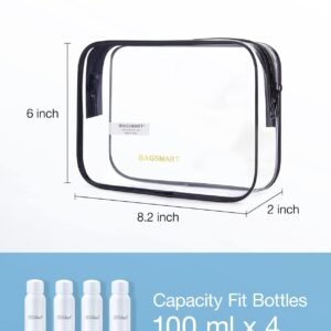 BAGSMART Clear Toiletry Bag, 2 Packs TSA Approved Water resistant Quart Size Travel Organizer, Airport Airline Travel Essential Carry On Makeup Cosmetic Bags for Women, Black