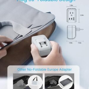 2 Pack European Travel Plug Adapter, VINTAR Foldable International Power Adapter with 2 AC Outlets 3 USB Charging Ports(2 USB C), Type C Power Adaptor to Most Europe Italy Spain France Iceland Germany