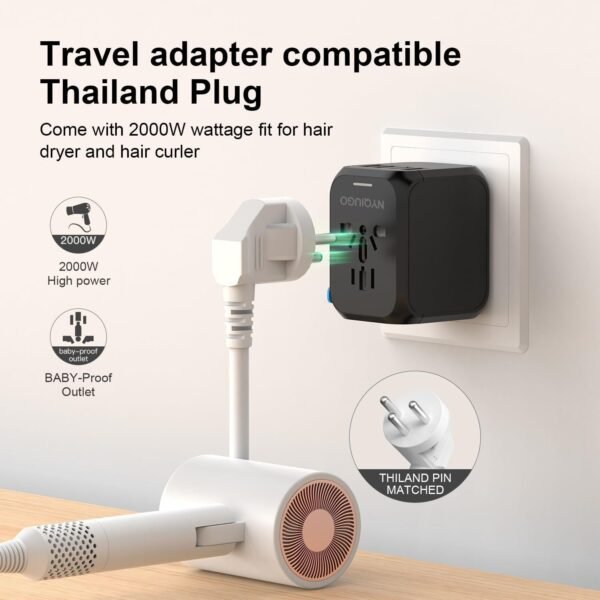 NYQIUGO Universal International Power Travel Plug Adapter with 3 USB Ports (1 USB C), Worldwide Plug Adaptor Wall Charger for USA to Europe UK France Germany Spain Ireland Australia (Type C/G/A/I) - Image 4