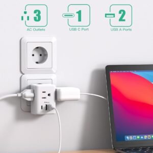 European Travel Plug Adapter with USB Charging Ports, Mifaso International Type C Power Adapter for US to Most of Europe EU Italy France Spain Germany Greece