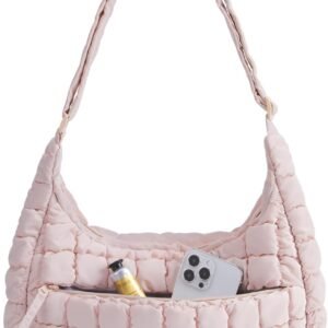 BAGSMART Quilted Puffy Crossbody Bag for Women, Medium Cute Hobo Shoulder Purse Soft Fluffy Handbag for Daily Use