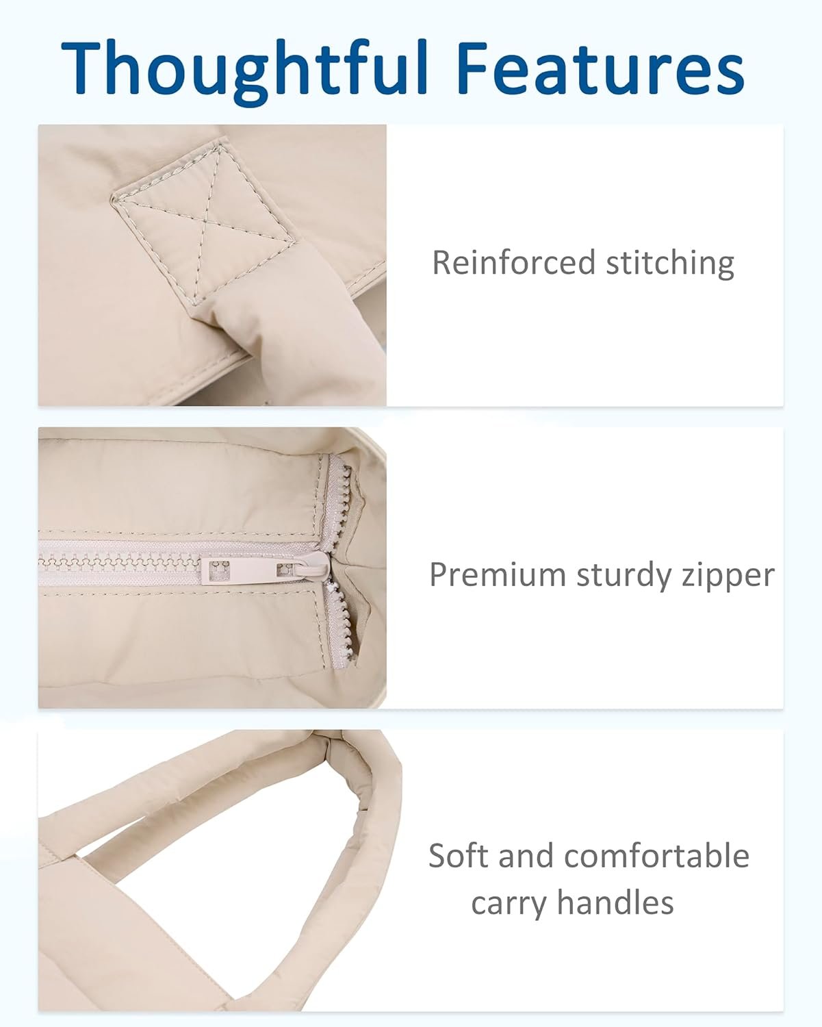 Puffer Tote Bag, Work Bags for Women with Laptop Compartment, Travel Tote with Luggage Sleeve, Quilted Bag for School - Image 6