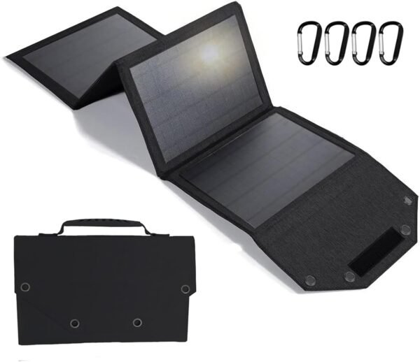 Portable Solar Panel 35W Mobile Phone Solar Charger with Dual USB Outputs Waterproof Smartphones Battery Charger Foldable Solar Charging Panel for Camping, Hiking and Outdoor Trip (Black)