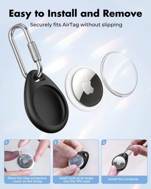 UNBREAKcable AirTag Holder for Apple -4-Pack–[Easy to Install] [All-Round Protection][Anti-Scratch] Heavy-Duty 304 Stainless Steel Keychain with Durable TPU Case for Backpacks/Pets/Luggage - Image 3