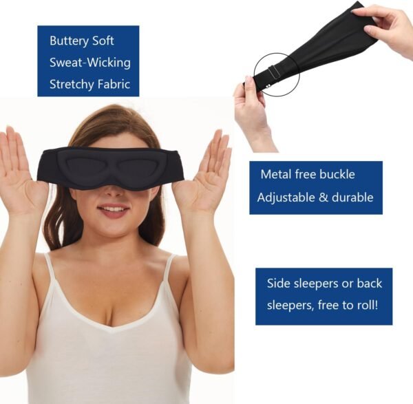 Alaska Bear Sleep Mask for Side Sleepers 2022 Headband Design, Cup-Shaped and Extra-Soft, 100 Blackout Eye Mask Shades Cover for Men and Women Home or Travel, Machine Washable, Black - Image 4