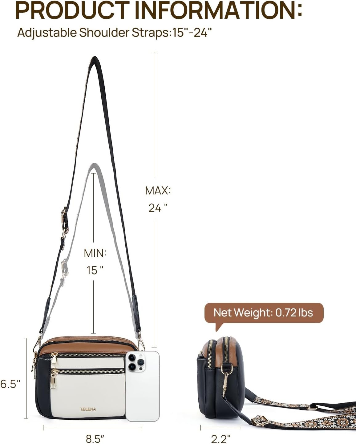 Telena Crossbody Purse for Women Small Crossbody Bags Trendy Vegan Leather with Adjustable Shoulder Strap - Image 3