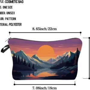 Mountain Landscape Makeup Bag Sunset Mountain Cute Small Organizer Bag Zipper Pouch Flat Design Mountain Sunset Cosmetic Bag Present for Women Friends