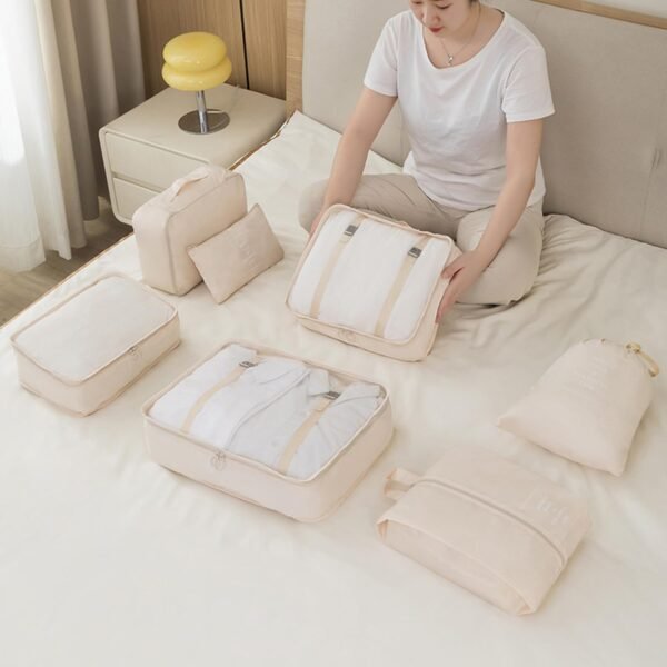 8 Pieces Mesh Packing Cubes for Travel, Luggage Packing Organizers Bags Set, Travel Essentials Suitcases Accessories with Laundry Bag, Storage Shoe Bag, Clothing Underwear Bag (Cream) - Image 2
