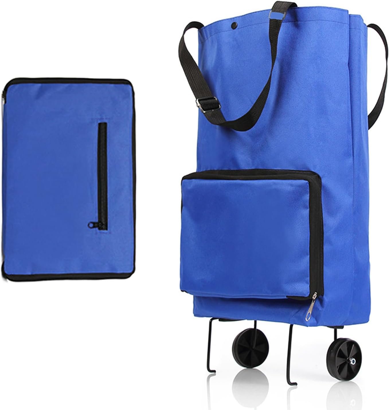 Collapsible Shopping Cart,Folding Lightweight Portable Collapsible Bag with Wheels, Lightweight Waterproof Rolling, Trolley Tote Stair Climbing Cart for Traveling (Blue)