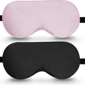 BeeVines Sleep Mask, 2 Pack 100% Real Natural Pure Silk Eye Masks with Adjustable Strap for Sleeping, Mulberry Silk Eye Sleep Shade Cover, Block Light Reduces Puffy Eyes Traveling Gifts