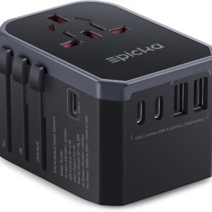 EPICKA Universal Travel Adapter, International Power Adapter with 2 USB-A & 3 USB-C Ports Wall Charger – Worldwide Travel Essentials, European Travel Plug Adapter for UK/US/AU (TA-105C, Black)