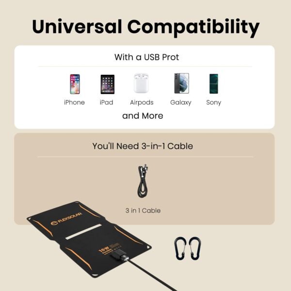 FlexSolar 10W Portable Solar Chargers 5V USB Small Power Emergency ETFE Panels Foldable IP67 Waterproof Camping Hiking Backpacking for Phones Fans Flashlight Watches Small Power Banks Battery Packs - Image 5
