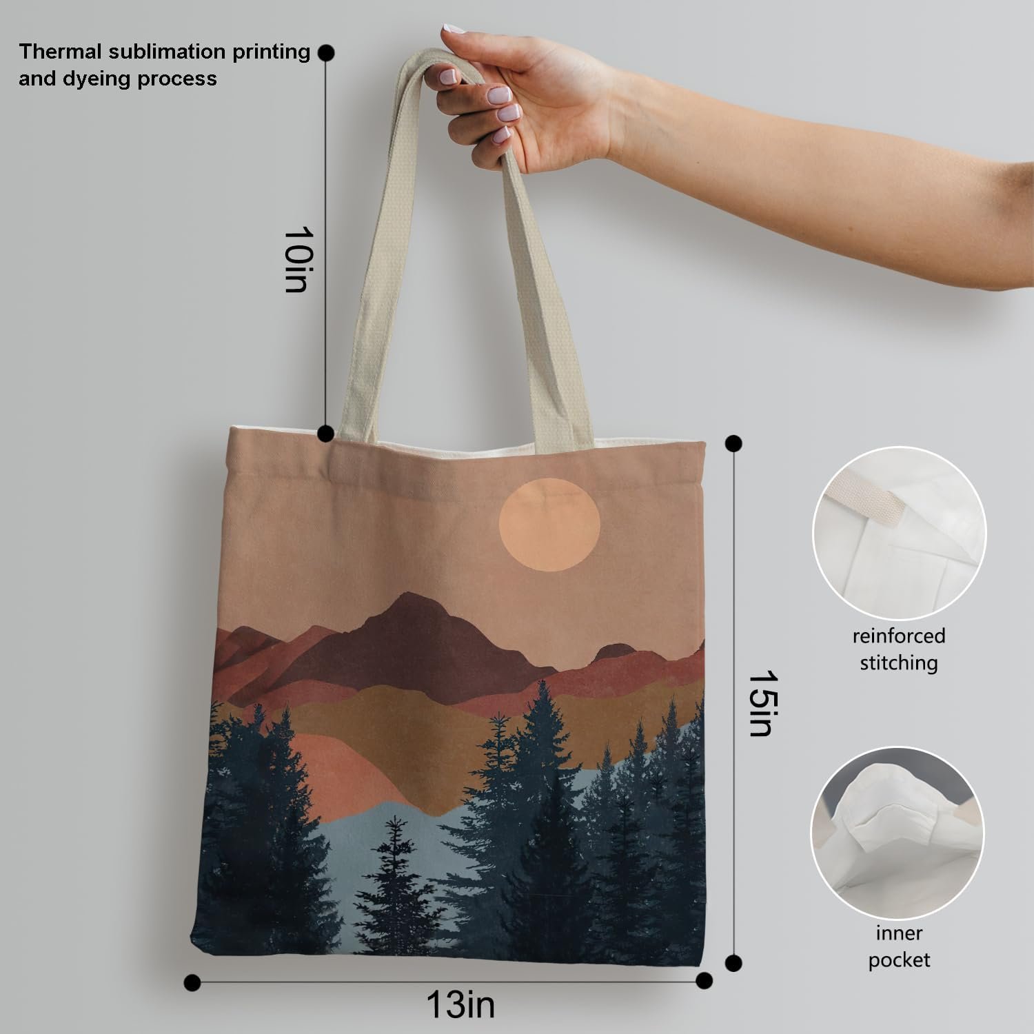 Boho Tote Bag, Vintage Boho Sun Mountain Canvas Tote Bags for Women, Aesthetic Tote Bag, Reusable Grocery Bags Shopping Bags, Boho Gifts for Women - Image 6