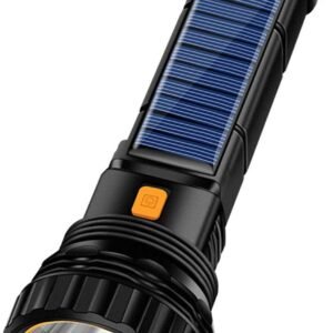 Solar/Rechargeable Multi Function 1000 Lumens LED Flashlight, with Emergency Strobe Light and 1200 Mah Battery, Emergency Power Supply and USB Charging Cable, Fast Charging (1PC)