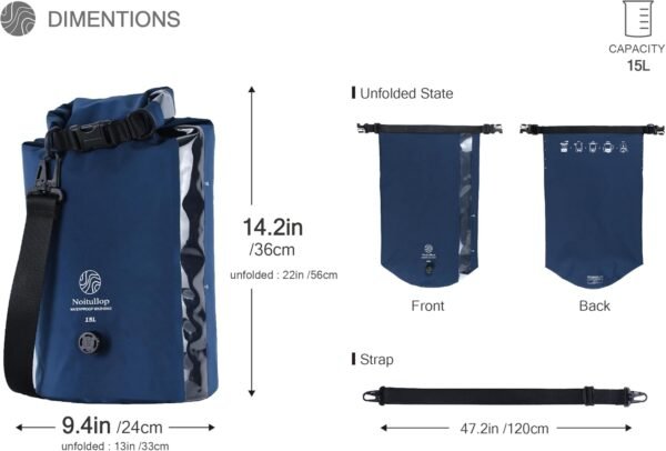 Washbag Portable Washing Machine - 15L Fully Waterproof Dry Bag - Lightweight Compact Nylon Washing Machine - Portable Manual Clothes Washer Laundry Bag (Navy) - Image 6