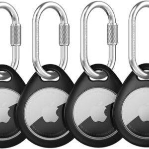 UNBREAKcable AirTag Holder for Apple -4-Pack–[Easy to Install] [All-Round Protection][Anti-Scratch] Heavy-Duty 304 Stainless Steel Keychain with Durable TPU Case for Backpacks/Pets/Luggage