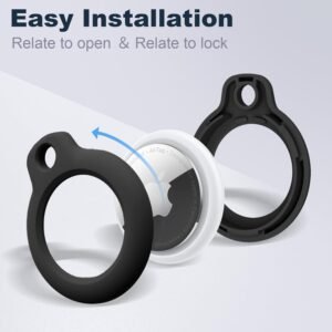 1|2|4 Pack for Airtag Holder Case with Keychain, Shockproof GPS Cover Anti-Scratch Key Chain for Air Tags, for Airtag Accessories for GPS Item Tracker Cases for Bags, Luggages, Black