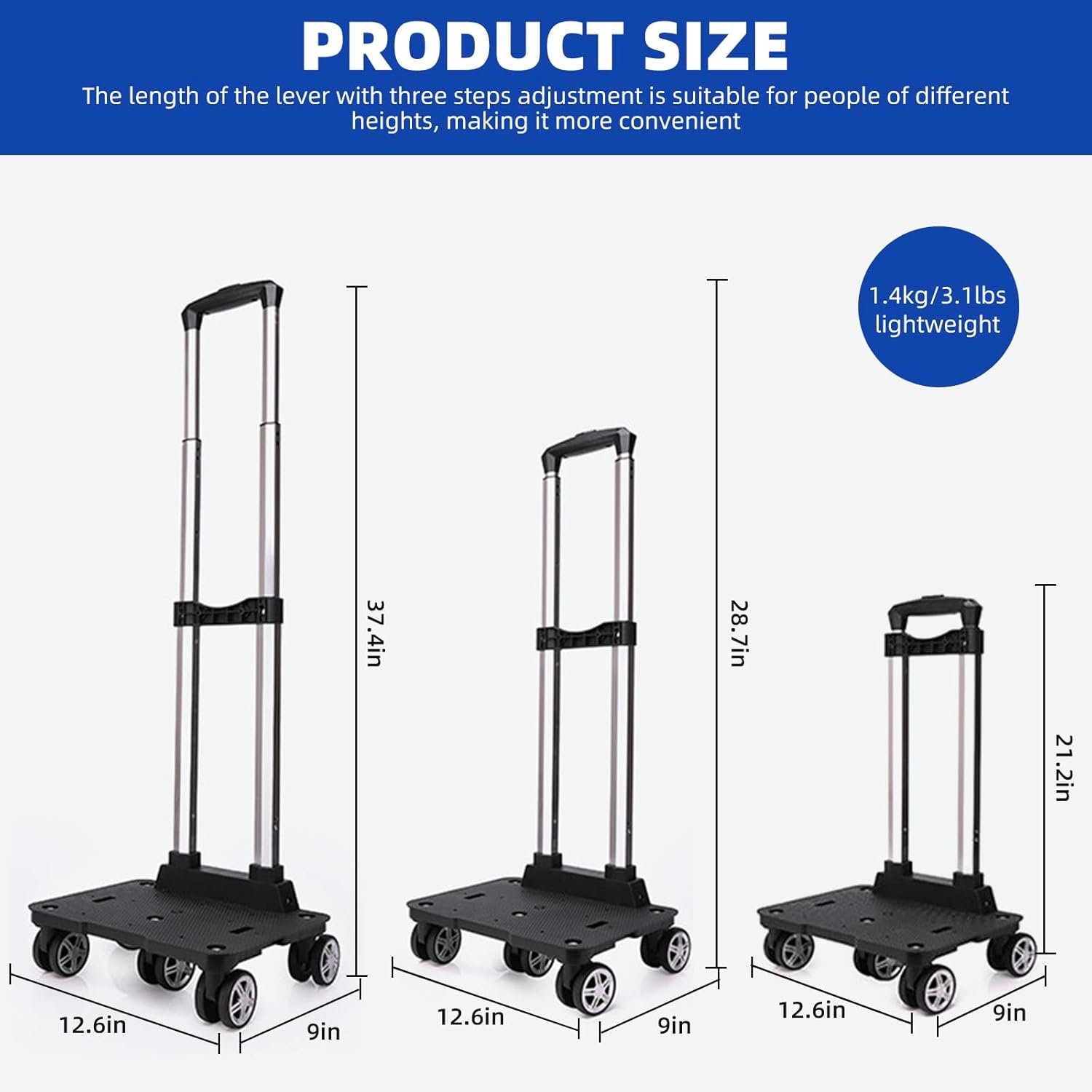 Backpack Trolley, Wheeled Folding Luggage Travel Cart Aluminum -Roller Carrier for Backpack/Schoolbag/Boxes(5 Wheels Detachable) - Image 2