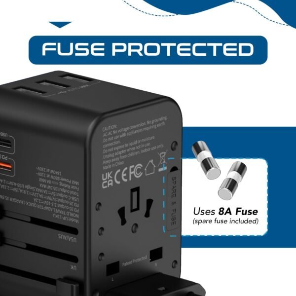 Ceptics Universal Travel Adapter, 35W International Power Adapter with PD & QC 3.0 Dual USB-C, 3 USB Travel Adapter Worldwide, Type I C G A Outlets 110V 220V A/C - EU Euro US UK (11-KU) - Image 9