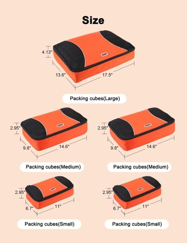 GOX Ultra Light 5 piece Packing Cubes Travel Luggage Organizer 1 Large 2 Medium 2 Small - Image 6