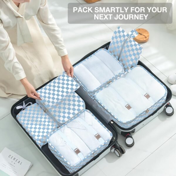 8 Set Packing Cubes for Suitcases,Packing Cubes with Shoe Bag, Cosmetics Bag, Clothing Bag, Accessories Bags Packing Cubes for Travel Luggage Organizer Women Men(Blue Checkered) - Image 7