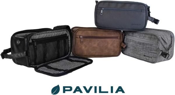 PAVILIA Toiletry Bag for Men, Travel Essentials Shaving Dopp Kit, Mens Travel Bag Toiletries Organizer Case for Grooming, PU Leather Water Resistant Cosmetic Bag Pouch (Dark Brown) - Image 7