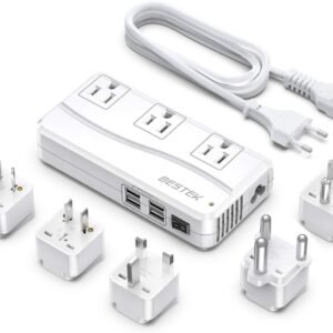 BESTEK International Power Adapter 250W, 220V to 110V Step Down Travel Voltage Converter with 4-Port USB Including US/AU/EU/UK//India/South Africa Plug Adapter (White)