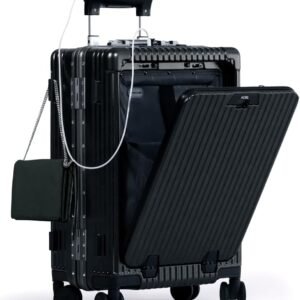 Nobl Travel Carry On Luggage, Noble Zipperless Aluminum Frame PC Hard Shell Suitcase, 22.5x15x9.5 Airline Approved, 360° Spinner Wheels, TSA Locks, USB Charging Port, Cup & Phone Holder – Black
