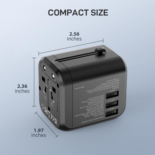 EPICKA 35W Universal Travel Adapter with 2 AC Outlet, European Travel Plug Adapter with PD Fast Charging, 6-Port (2 AC/2 USB-C/3 USB-A) International Power Adapter - Travel Essentials (TA-205, Black) - Image 7