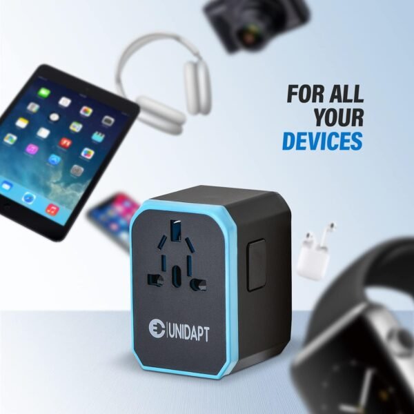 Unidapt Universal Travel Adapter, European Travel Plug Adapter - International Power Adapter Worldwide Charger with USB-C & 4 USB Ports, Travel Essentials for Italy, Japan, Europe, UK (UA-101, Blue) - Image 5