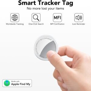 Air Tracker Tags (White) 4-Pack, Bluetooth Tracker Work with Apple Find My (iOS Only), Key Finder and Item Locator Smart Tag with Protective Case/Key Ring/Lanyard, Tracker Tag for Keys/Luggage/Wallet
