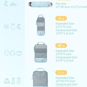 BAGSMART 6 Set Compression Packing Cubes – Lightweight Travel Essentials, Durable Luggage Organizer