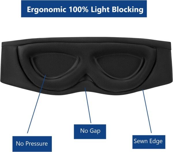 Alaska Bear Sleep Mask for Side Sleepers 2022 Headband Design, Cup-Shaped and Extra-Soft, 100 Blackout Eye Mask Shades Cover for Men and Women Home or Travel, Machine Washable, Black - Image 2