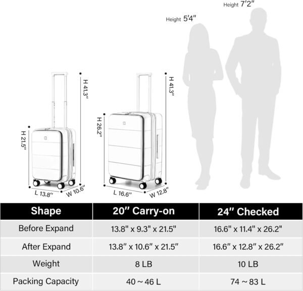 Hanke Hardside Expandable Checked Luggage, 24 Inch Top Opening Trunk Luggages with Spinner Wheels, All-PC Hard Shell Suitcase, Lightweight TSA Checked-Medium(Grey, 83L) - Image 6
