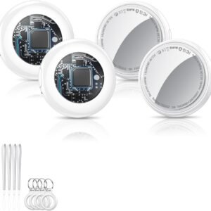 Air Tracker Tags (White) 4-Pack, Bluetooth Tracker Work with Apple Find My (iOS Only), Key Finder and Item Locator Smart Tag with Protective Case/Key Ring/Lanyard, Tracker Tag for Keys/Luggage/Wallet
