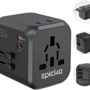EPICKA 35W Universal Travel Adapter with 2 AC Outlet, European Travel Plug Adapter with PD Fast Charging, 6-Port (2 AC/2 USB-C/3 USB-A) International Power Adapter – Travel Essentials (TA-205, Black)