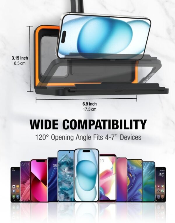Shower Phone Holder Waterproof - Retractable Rotatable Reusable Adjustable Suction Cup Stand Anti Fog Water Proof Phone Case for Bathroom Wall Phone Mount Shower Accessories for 4-7" Phones - Image 5