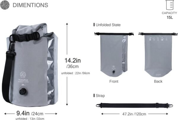 Washbag Portable Washing Machine - 15L Fully Waterproof Dry Bag - Lightweight Compact Nylon Washing Machine - Portable Manual Clothes Washer Laundry Bag (Gray) - Image 6