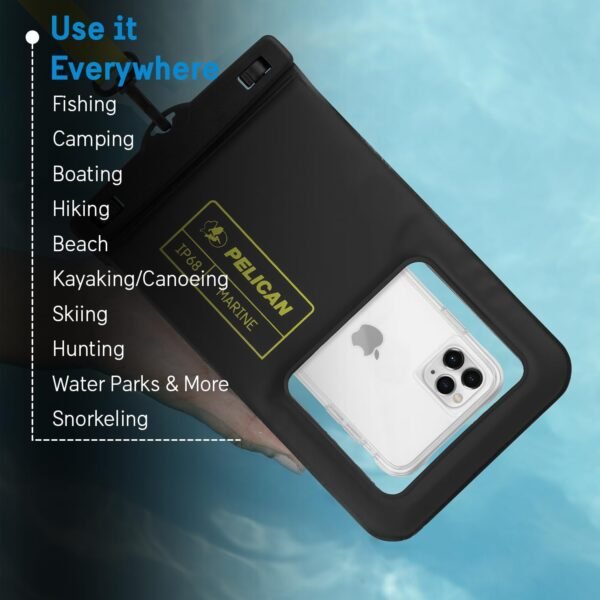Pelican Marine - IP68 Waterproof Phone Pouch (XL Size) Floating Waterproof Phone Case - Beach Cruise Ship Travel Essentials - Works with All Phones - Detachable Lanyard - Black/Hi-Vis Yellow - Image 7